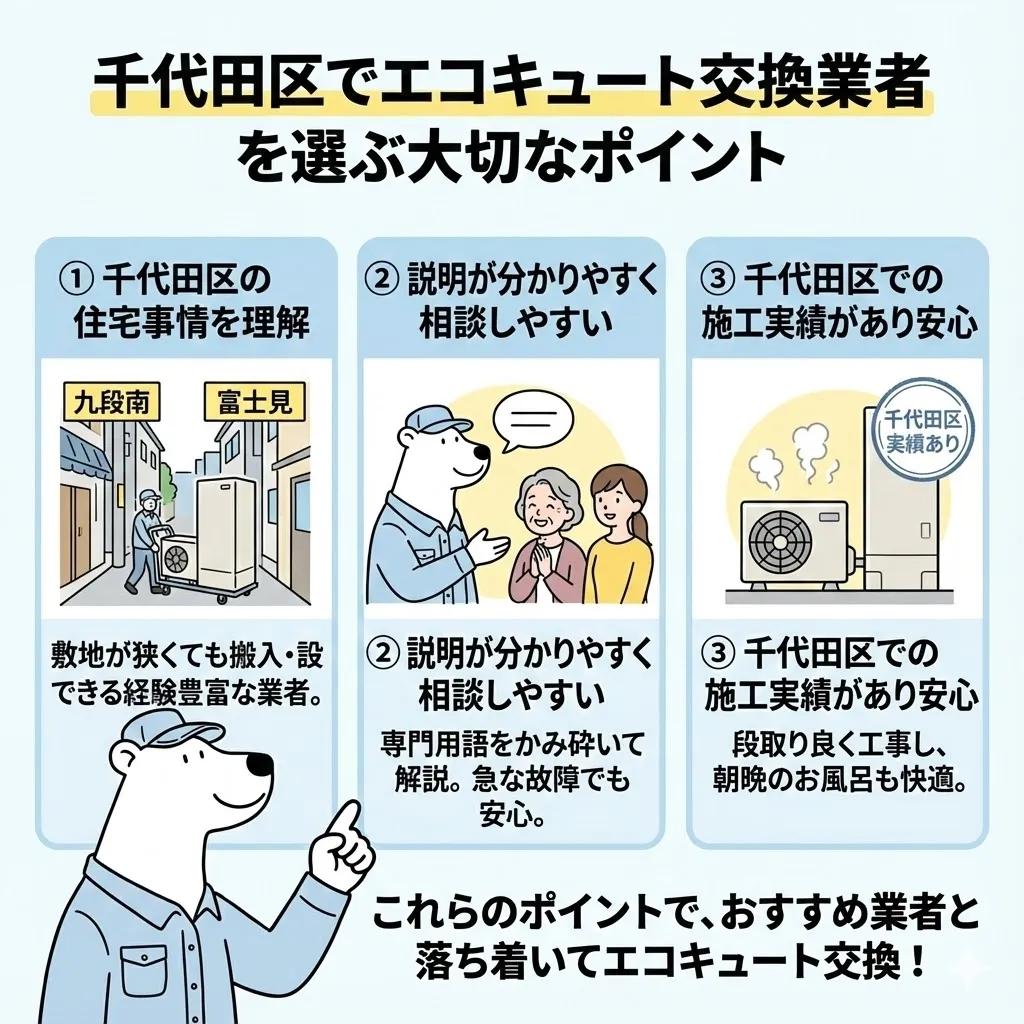 千代田区でエコキュート交換業者を選ぶときに押さえたい大切なポイント