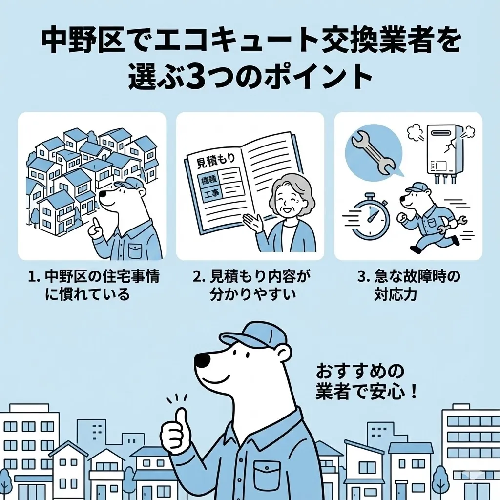 中野区でエコキュート交換業者を選ぶときに知っておきたい3つのポイント