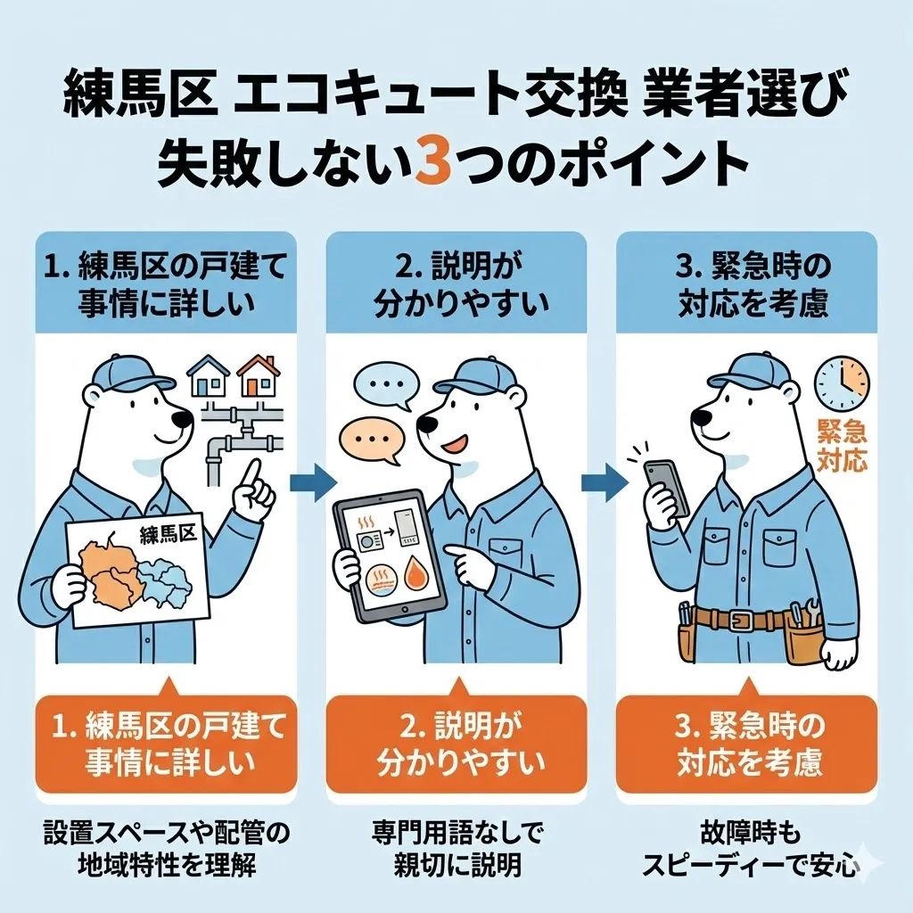 練馬区でエコキュート交換業者を選ぶときに失敗しない3つのポイント