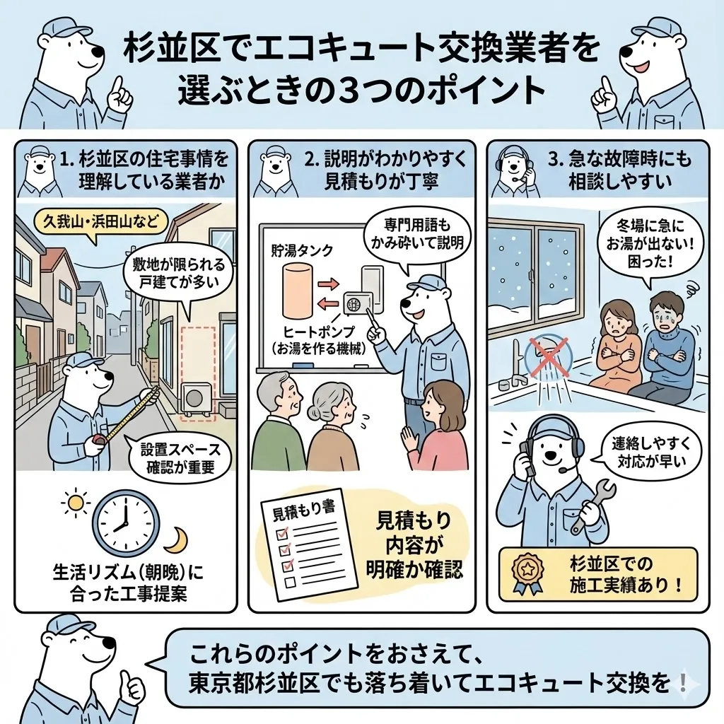 杉並区でエコキュート交換業者を選ぶときに知っておきたいポイント