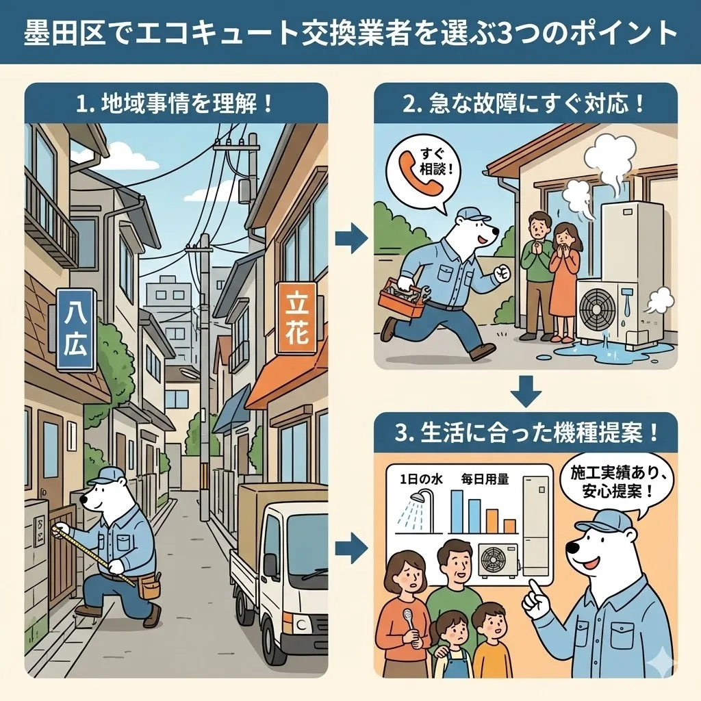 墨田区でエコキュート交換業者を選ぶときに知っておきたい大切なポイント