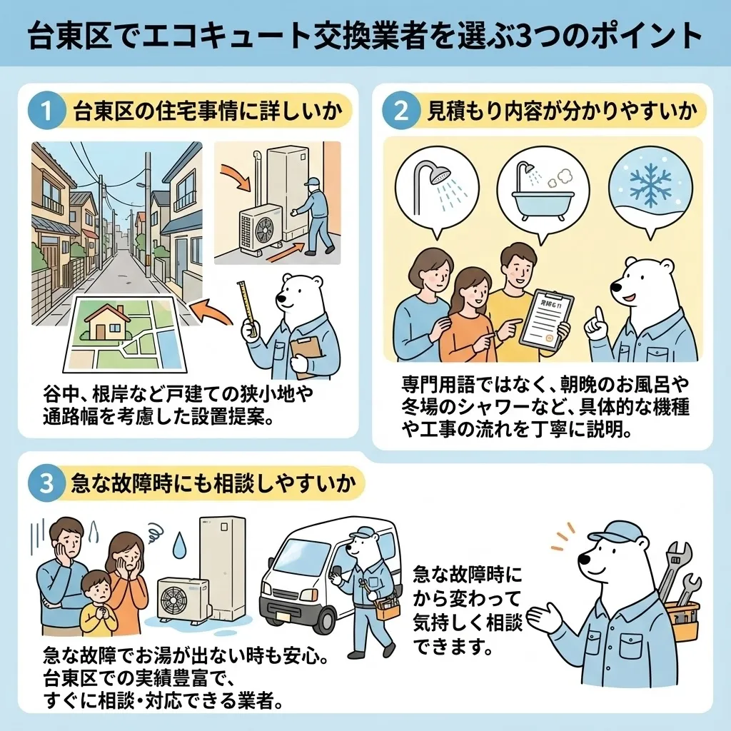 台東区でエコキュート交換業者を選ぶときに知っておきたい3つのポイント